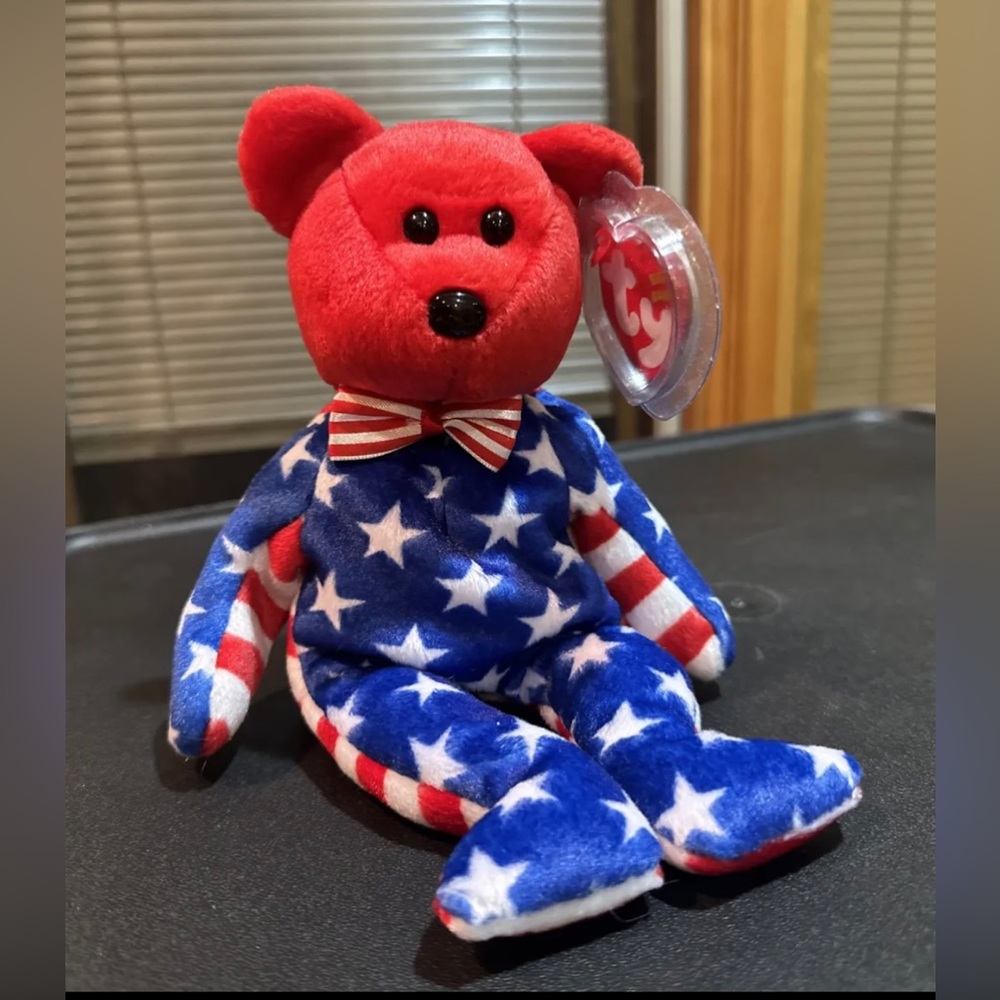 2001 Liberty Bear Beanie Baby (Red Head) Retired. MWMT. Cover. Excellent